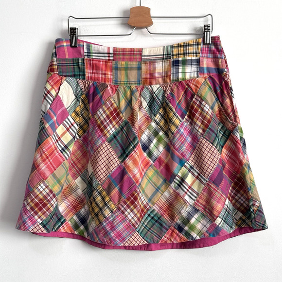 CAbi Madras Plaid Pink Patchwork Skirt 8 Style 475 Pockets Short Boho Trendy - Picture 1 of 10